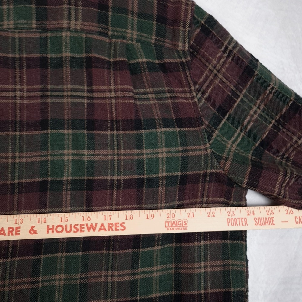 Lucky Brand Flannel Shirt Mens Large Green Burgundy Plaid Button Up Heavyweight - Picture 12 of 16